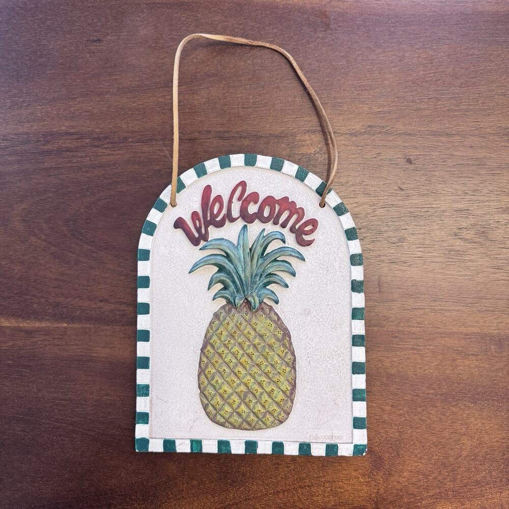 Vintage Spoontiques Welcome Pineapple Hanging Porch Wall Plaque Art Decor Sign